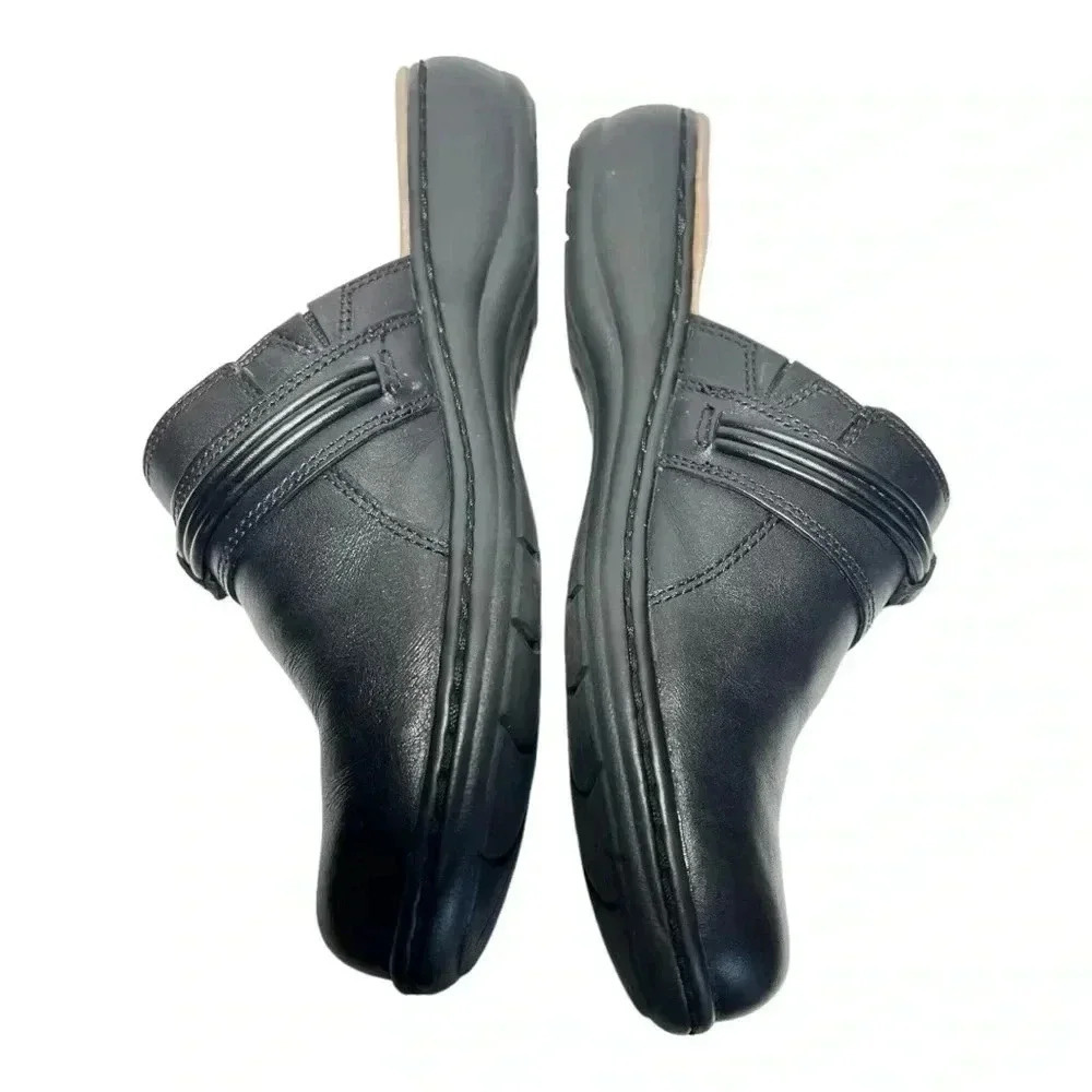 Clarks Women’s Black Leather Casual Slip On Mule Size 7 Preowned - Picture 8 of 12
